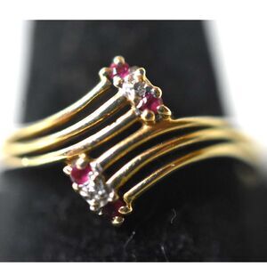 Rare 10K Gold Vintage PSCO Diamond/Ruby Wave Size 9 Cocktail Party Y2K Ring
